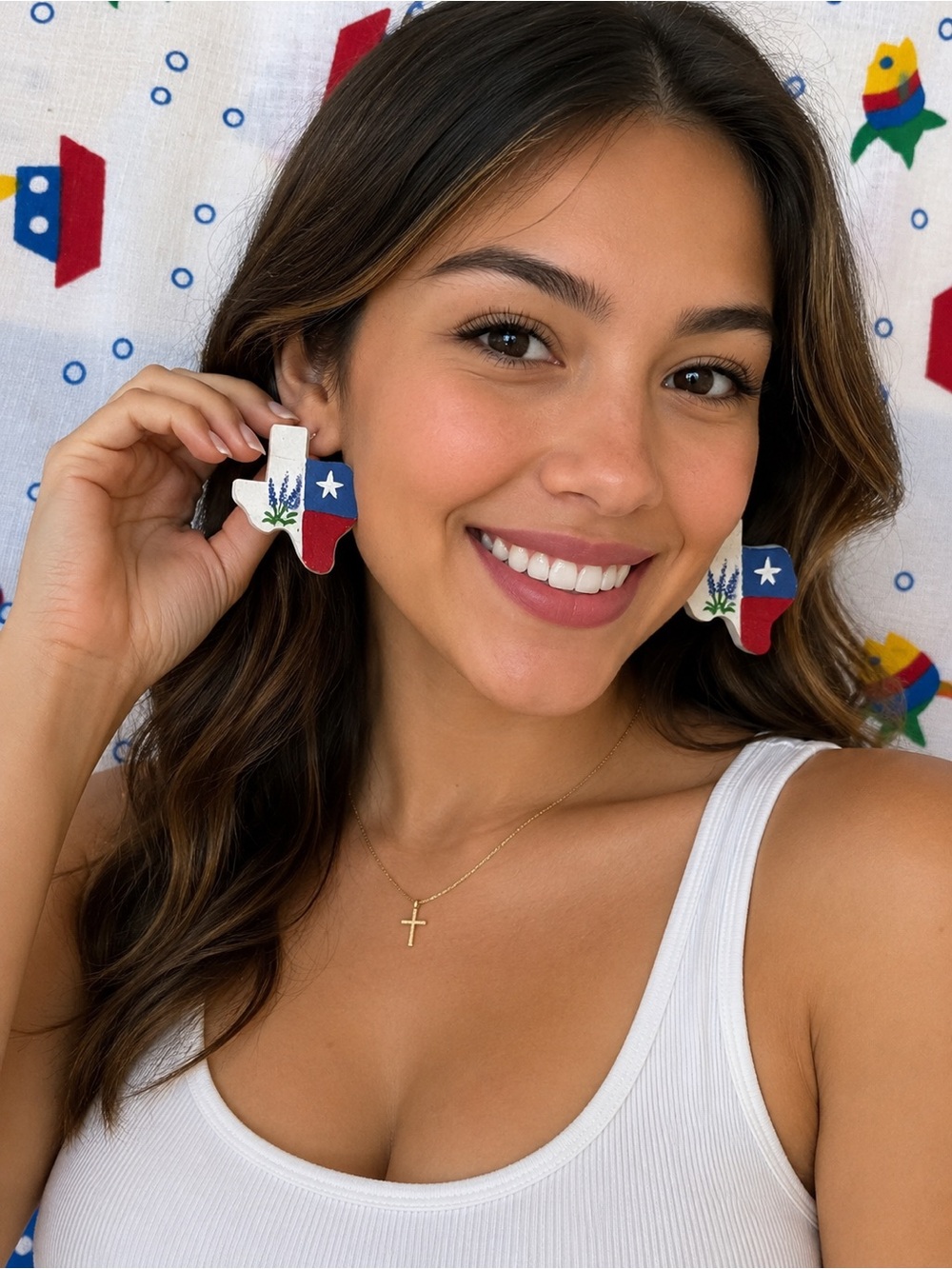 Source Unknown Texas Flag Dangle Earrings in Red, White & Blue with Blue Star